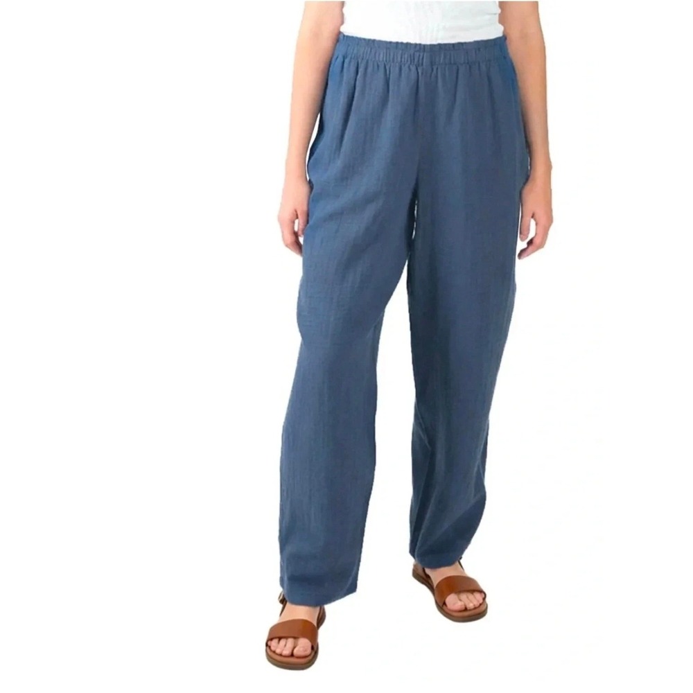 Coldwater Creek Blue Gauze Pull-On Pants Womens XL 100% Cotton 1962595